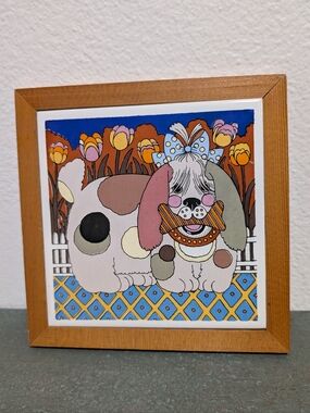 Vintage Ceramic Dog Tile Trivet Wall Hanging Colorful by Gailstyn-Sutton